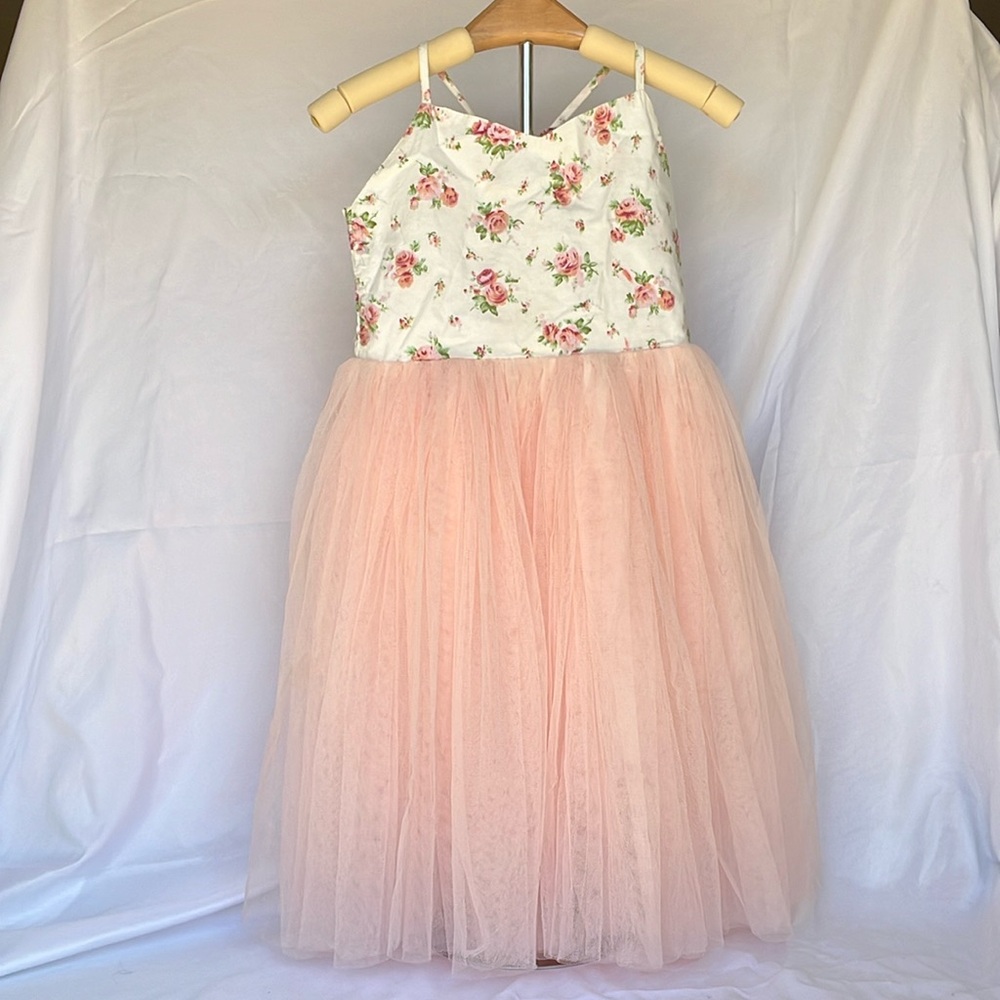 Flofallzique size 8 dress, floral, pink, and poofy tulle skirt!